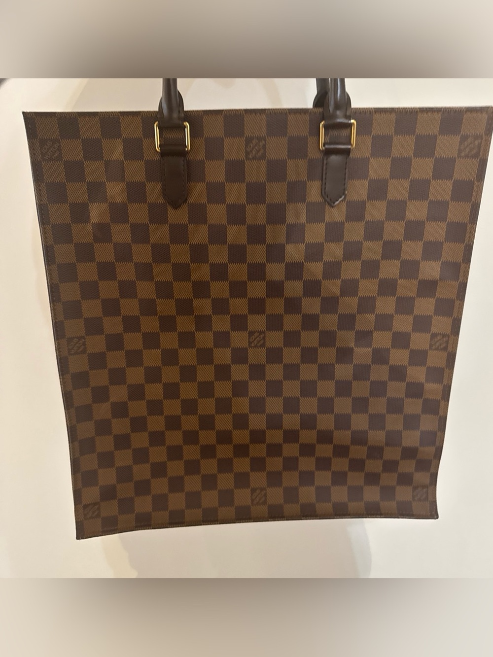 Louis Vuitton Damier Ebene Vertical Tote Bag Brown Canvas Leather Shoulder Bag